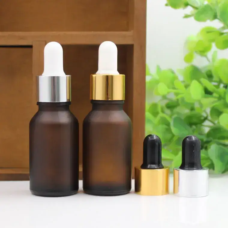 Frosted Brown Essential Oil Bottle 15ml Dropper - Image 3