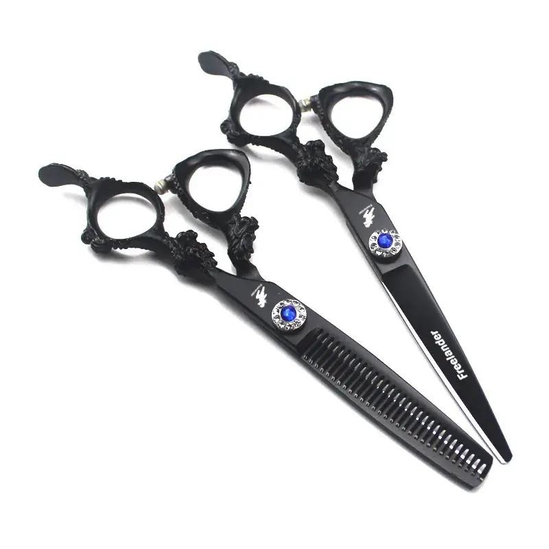 6.0 Inch Black Paint Dragon Handle Hairdressing Scissors