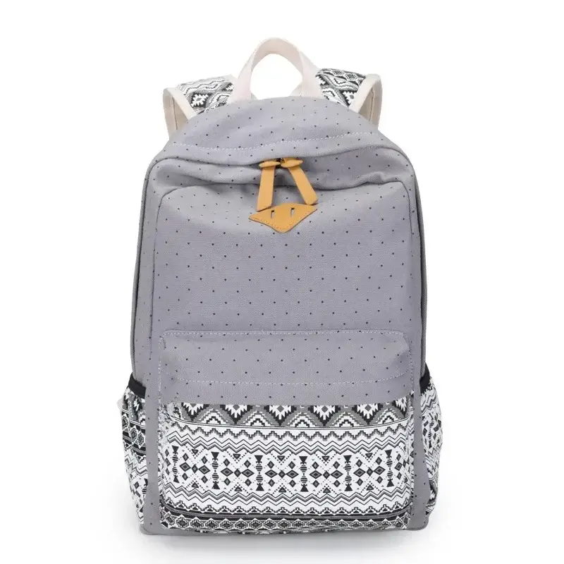 Women's Ethnic Canvas Backpack Black White Pattern
