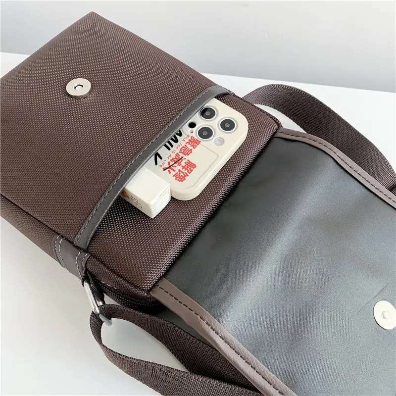 Korean Men's Oxford Cloth Crossbody Bag Brown Small