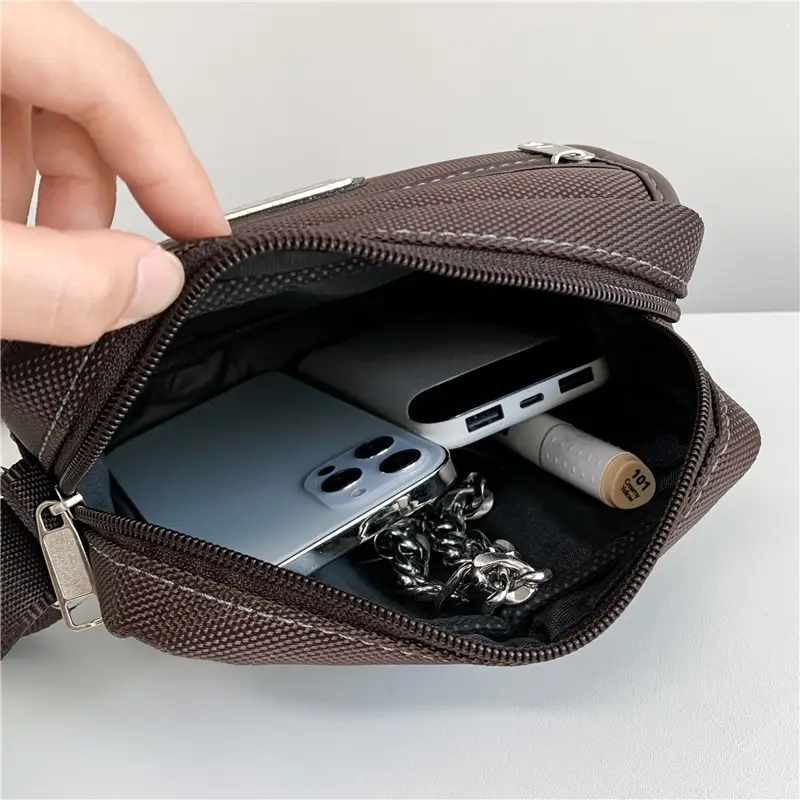 Korean Men's Oxford Cloth Crossbody Bag Brown Small