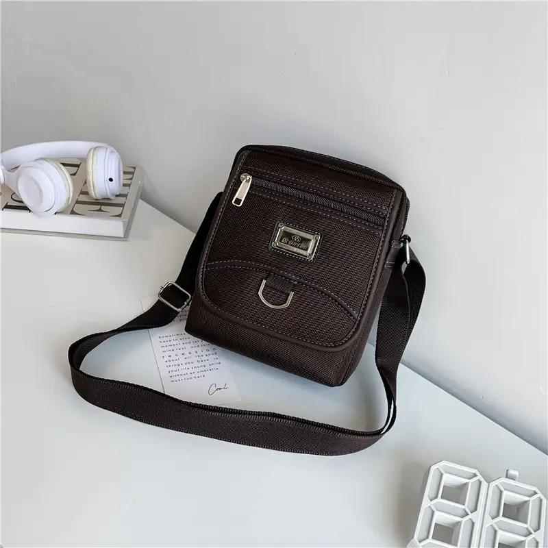 Korean Men's Oxford Cloth Crossbody Bag Brown Small