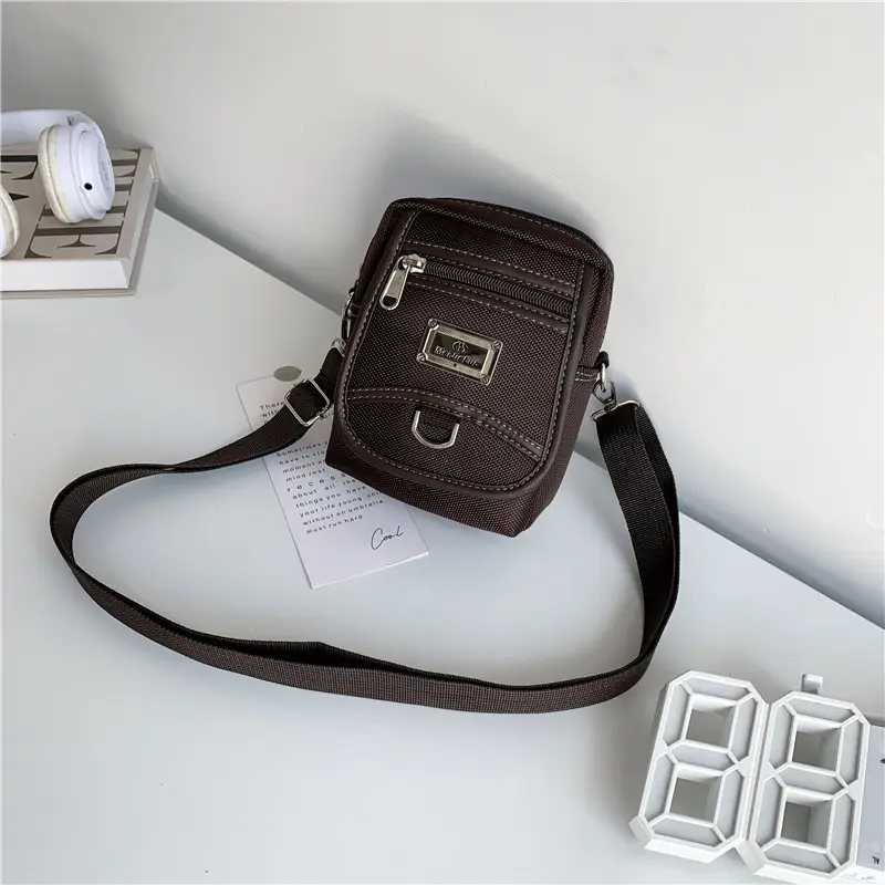 Korean Men's Oxford Cloth Crossbody Bag Brown Small