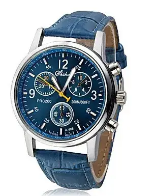 Men's Quartz Watch with 6-Pin Screw and Leather Strap