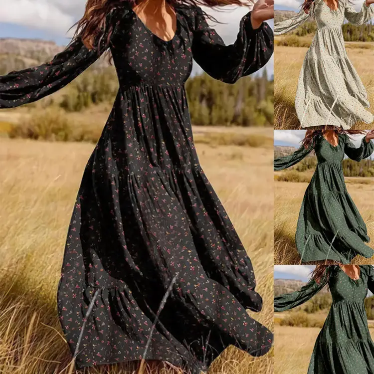 Women's Chiffon V-Neck Dress Black Large - Image 4