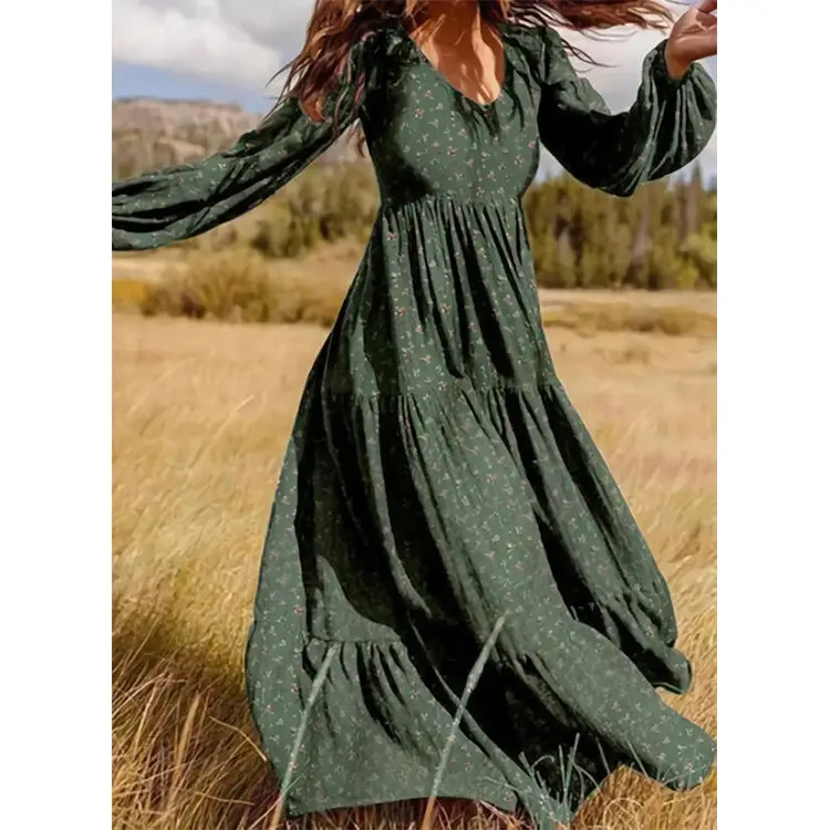 Women's Chiffon V-Neck Dress Black Large - Image 2