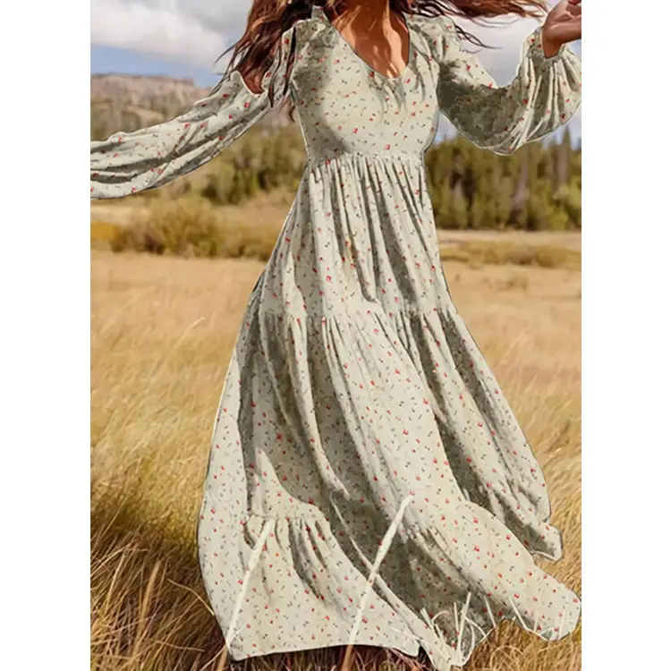 Women's Chiffon V-Neck Dress Black Large - Image 5