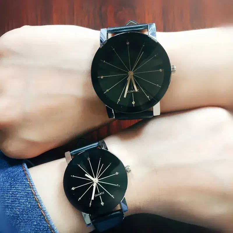 Korean Men's Women's Ray Black Dial Couple Watch