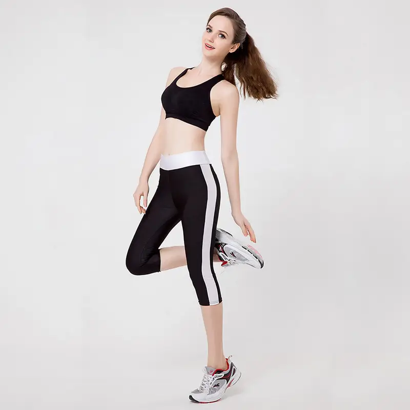 Women's Stretchy Yoga Pants Black Pink Blue Capri Length