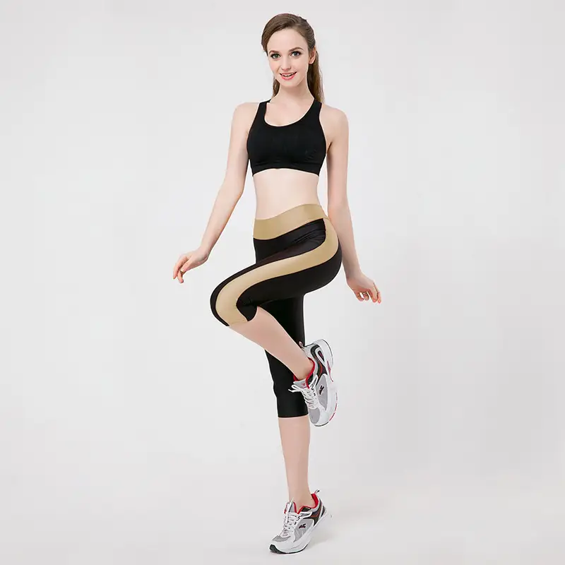 Women's Stretchy Yoga Pants Black Pink Blue Capri Length
