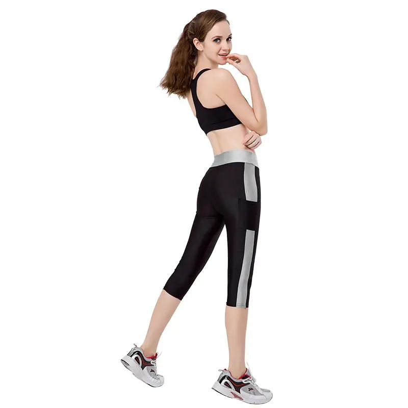 Women's Stretchy Yoga Pants Black Pink Blue Capri Length