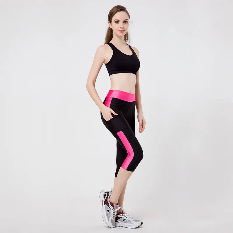 Women's Stretchy Yoga Pants Black Pink Blue Capri Length