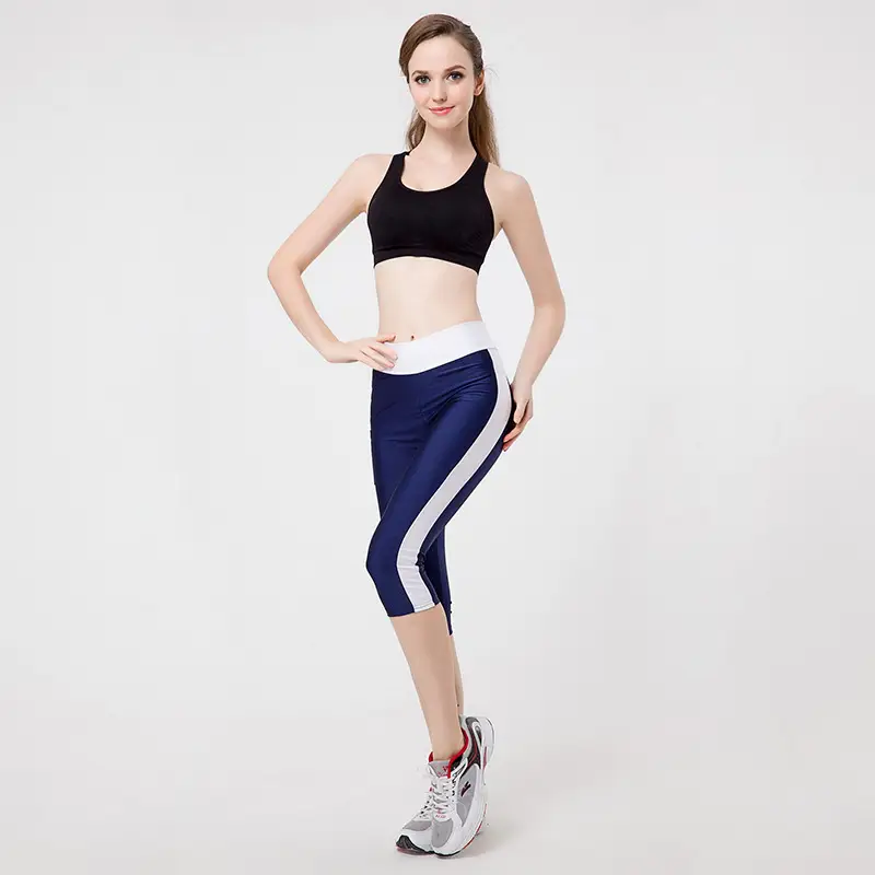Women's Stretchy Yoga Pants Black Pink Blue Capri Length