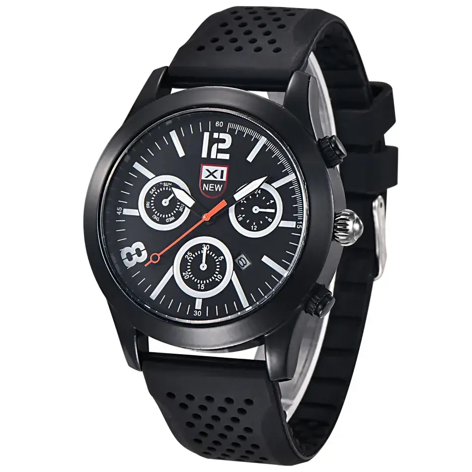 Men's Chronograph Quartz Watch Black Silicone Strap - Image 17