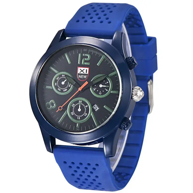 Men's Chronograph Quartz Watch Black Silicone Strap - Image 10