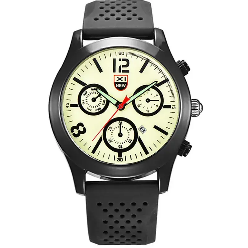Men's Chronograph Quartz Watch Black Silicone Strap - Image 12