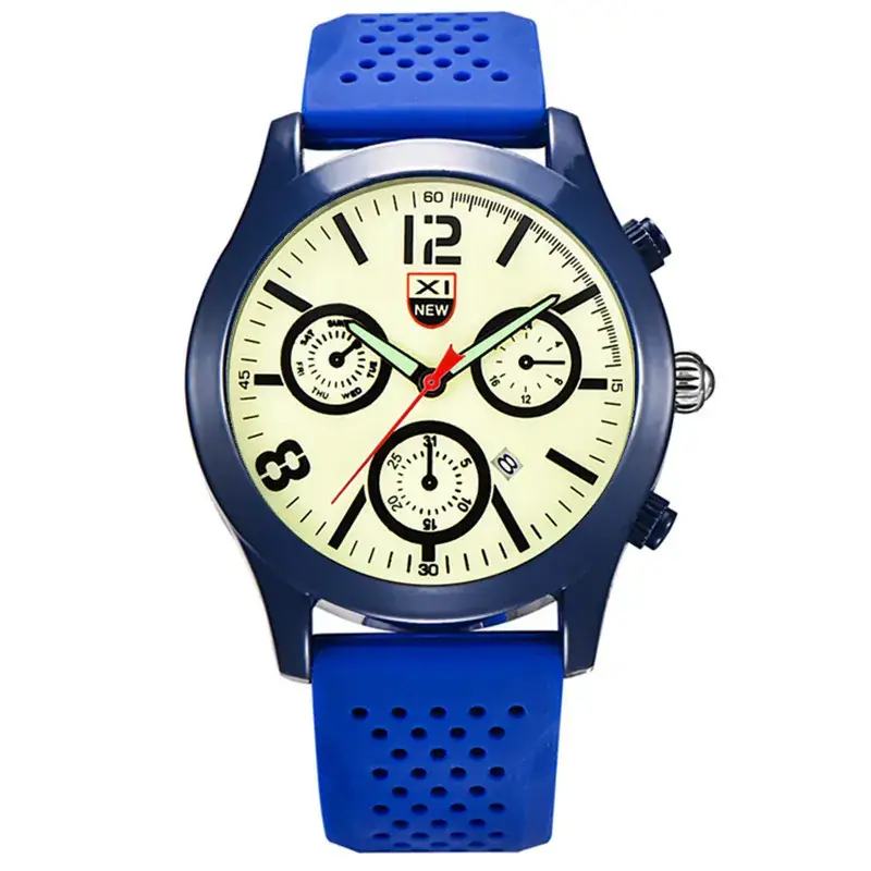 Men's Chronograph Quartz Watch Black Silicone Strap - Image 15