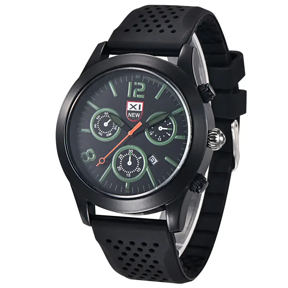 Men's Chronograph Quartz Watch Black Silicone Strap - Image 3