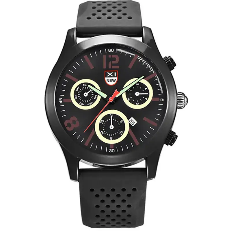 Men's Chronograph Quartz Watch Black Silicone Strap - Image 4