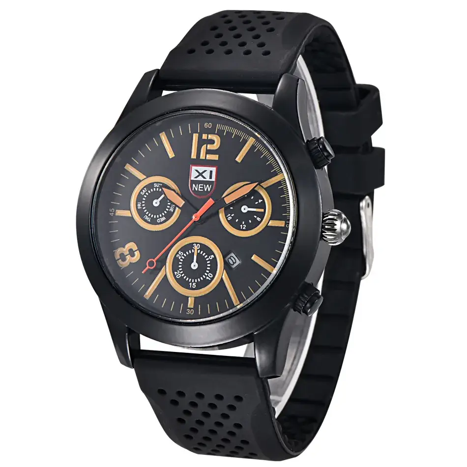 Men's Chronograph Quartz Watch Black Silicone Strap - Image 5