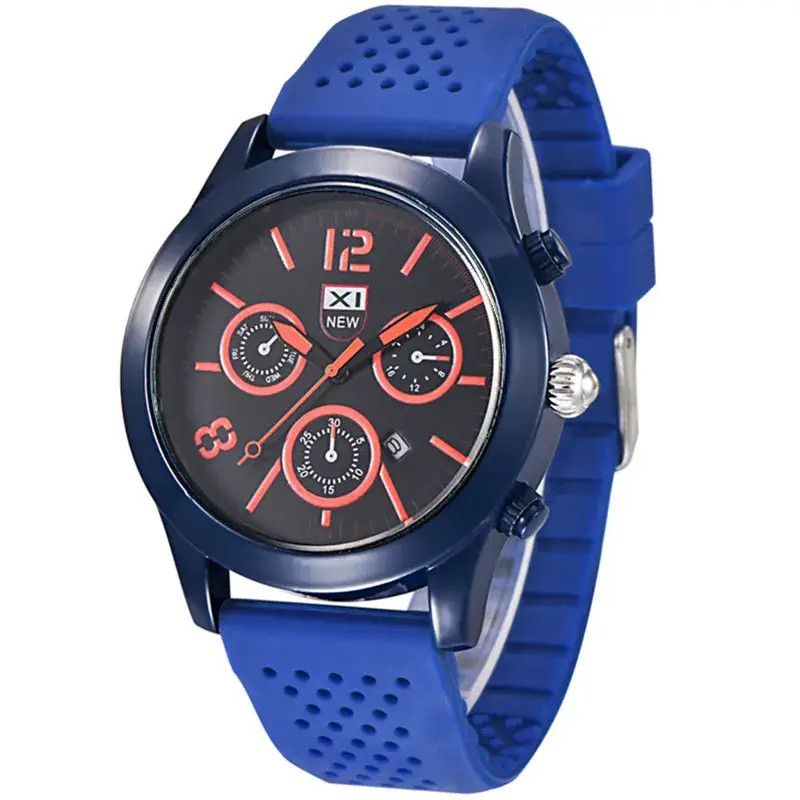 Men's Chronograph Quartz Watch Black Silicone Strap - Image 9