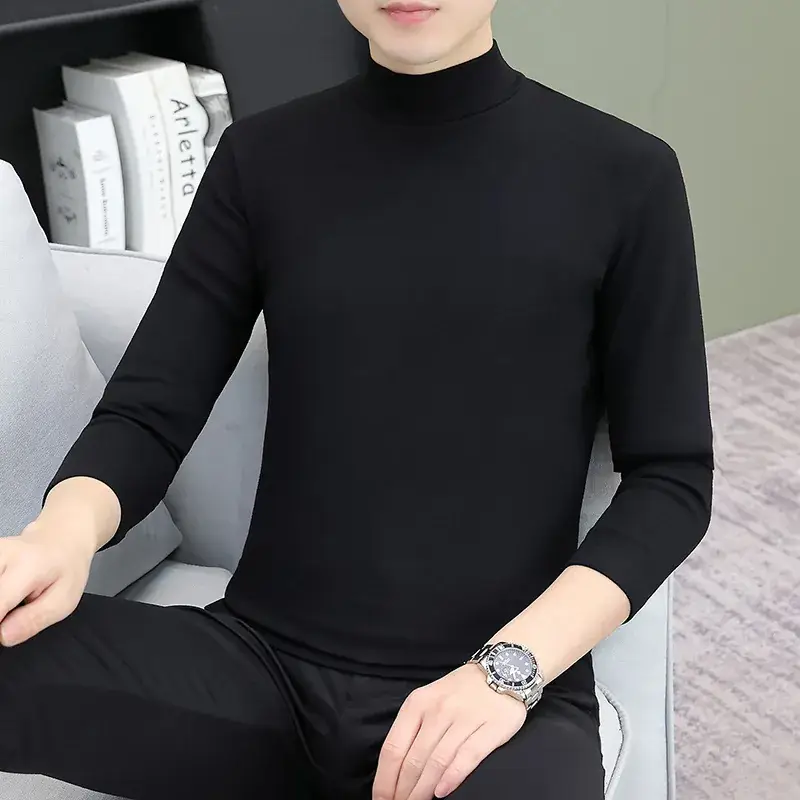 Men's Grey Turtleneck Long Sleeve T-Shirt - Image 7