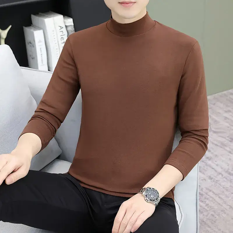 Men's Grey Turtleneck Long Sleeve T-Shirt - Image 8