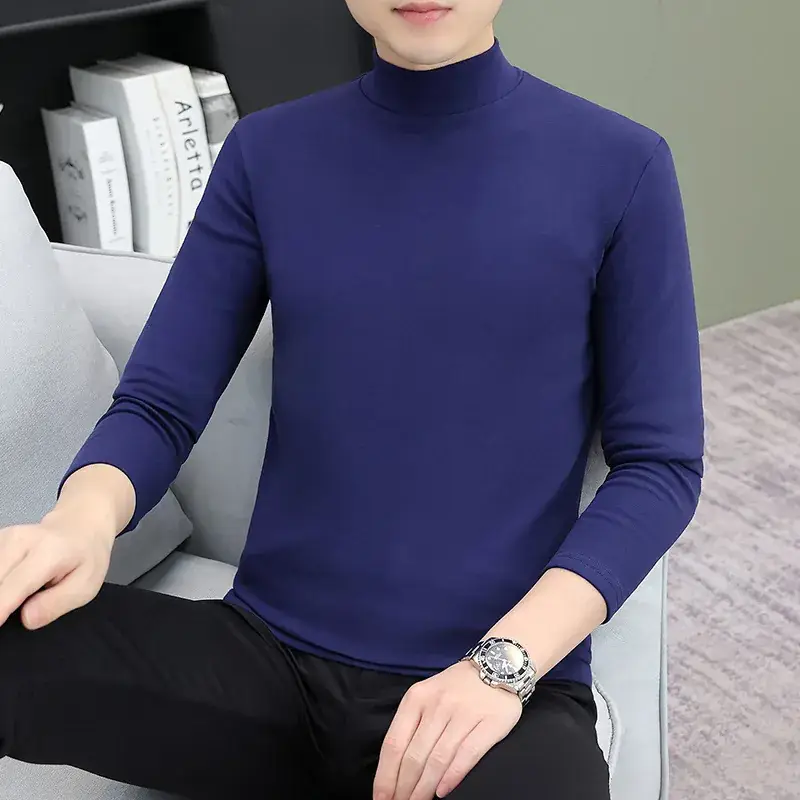 Men's Grey Turtleneck Long Sleeve T-Shirt - Image 9
