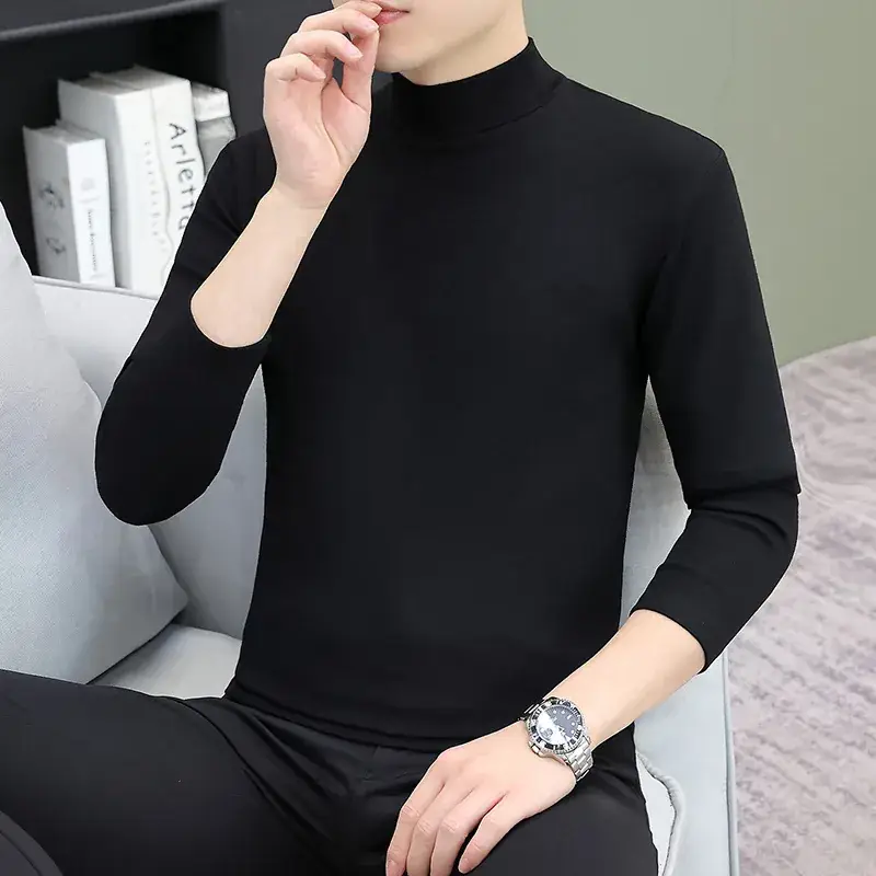Men's Grey Turtleneck Long Sleeve T-Shirt - Image 3