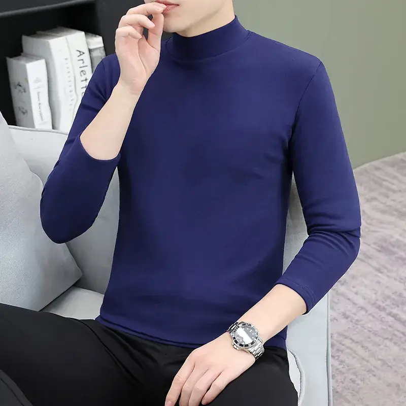 Men's Grey Turtleneck Long Sleeve T-Shirt - Image 4