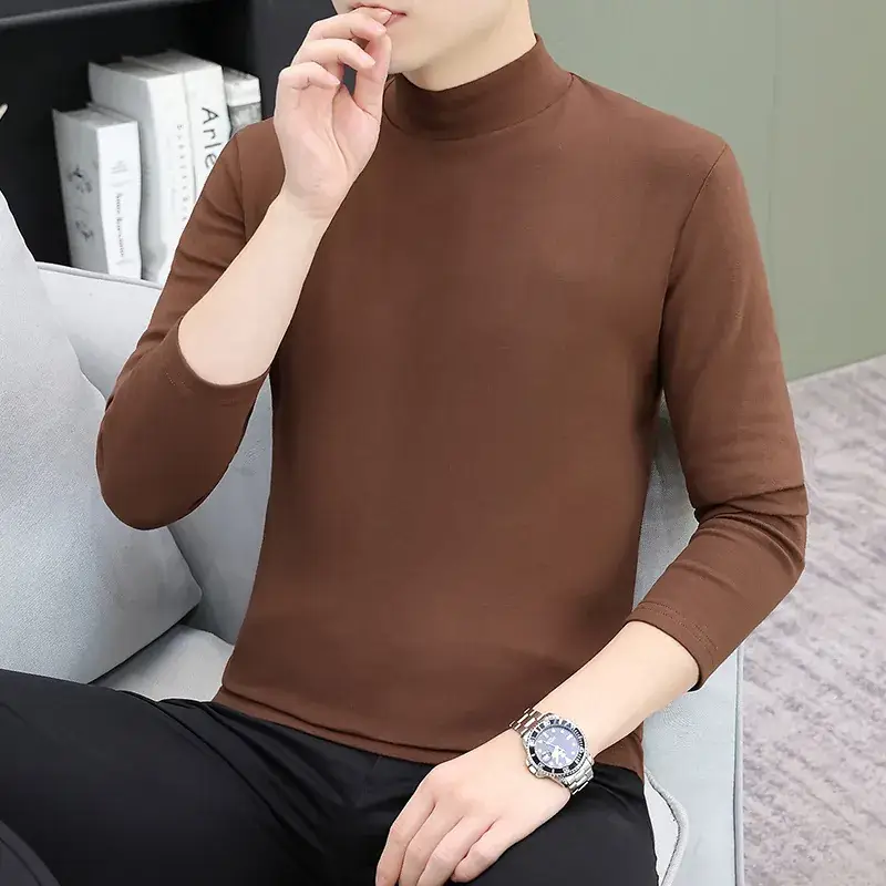 Men's Grey Turtleneck Long Sleeve T-Shirt - Image 5