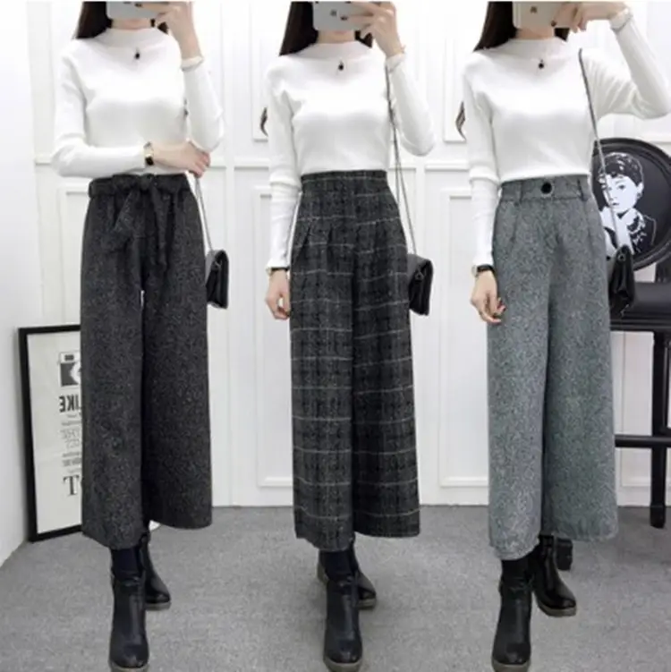 Fall/Winter 2023 Plaid Woolen Wide Leg Pants