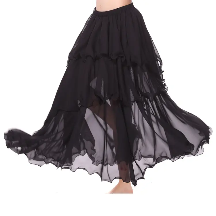 Blue Chiffon Four-Layer Belly Dance Dress for Women - Image 4