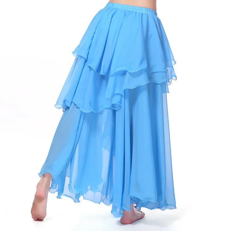 Blue Chiffon Four-Layer Belly Dance Dress for Women - Image 8