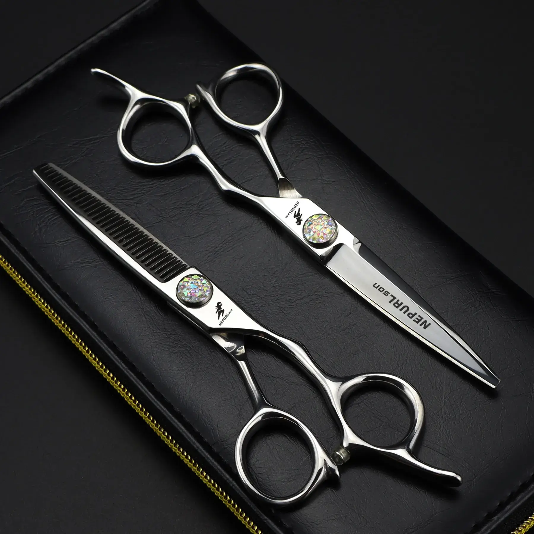 Neptsen Hair Scissors 6.0 Inch Big Gems Flat Tooth Barber Scissors Thin Cutters - Image 4