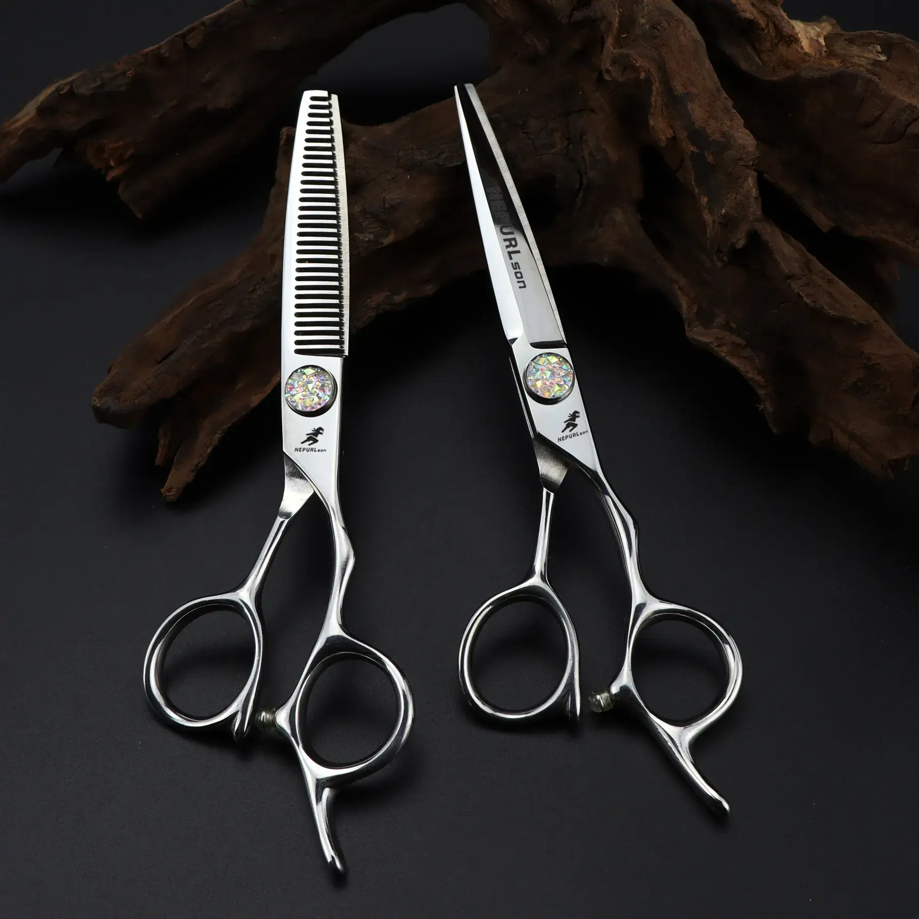 Neptsen Hair Scissors 6.0 Inch Big Gems Flat Tooth Barber Scissors Thin Cutters - Image 5