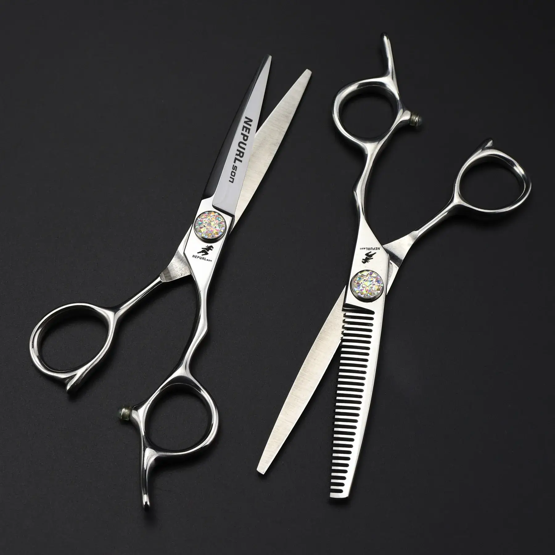 Neptsen Hair Scissors 6.0 Inch Big Gems Flat Tooth Barber Scissors Thin Cutters - Image 6