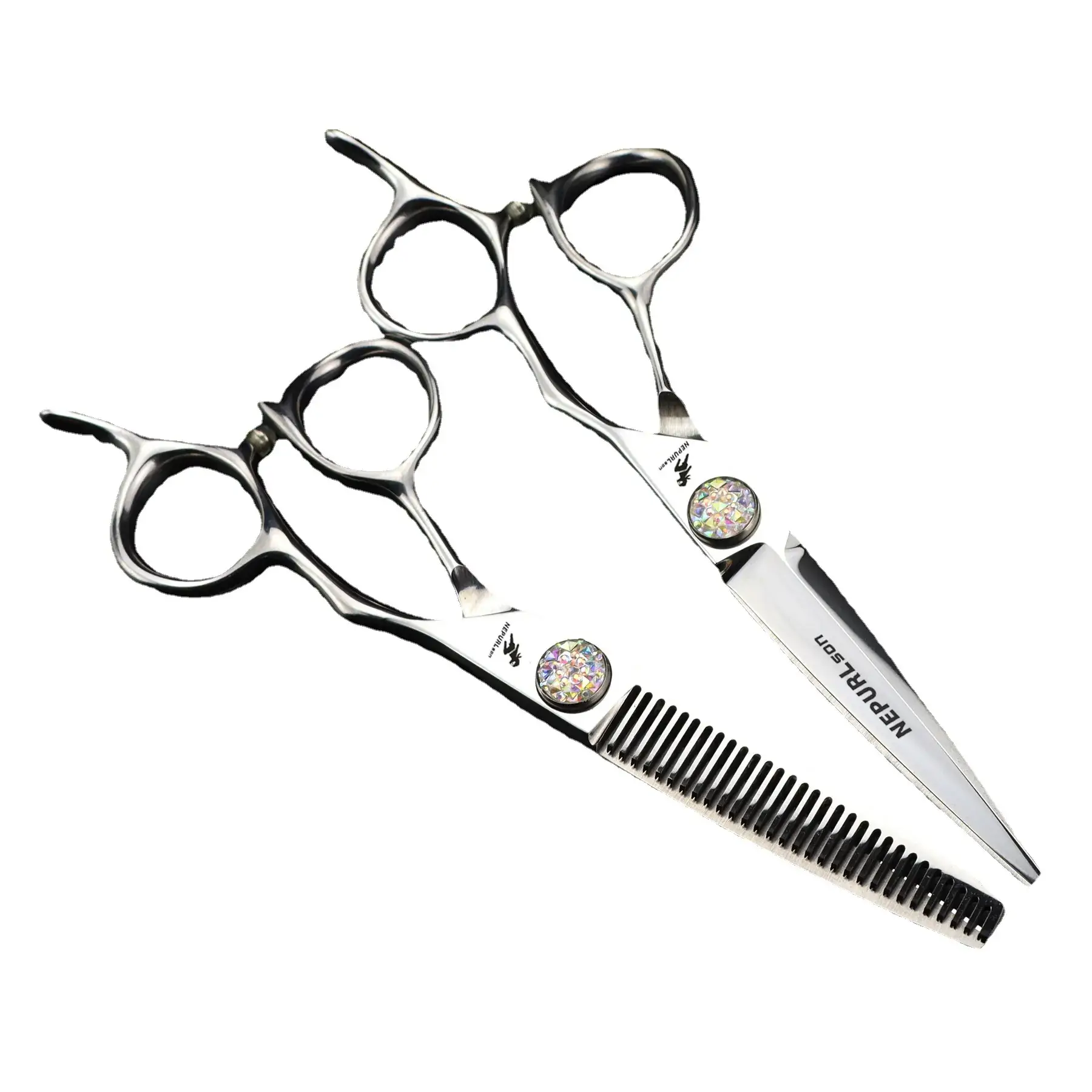 Neptsen Hair Scissors 6.0 Inch Big Gems Flat Tooth Barber Scissors Thin Cutters - Image 7