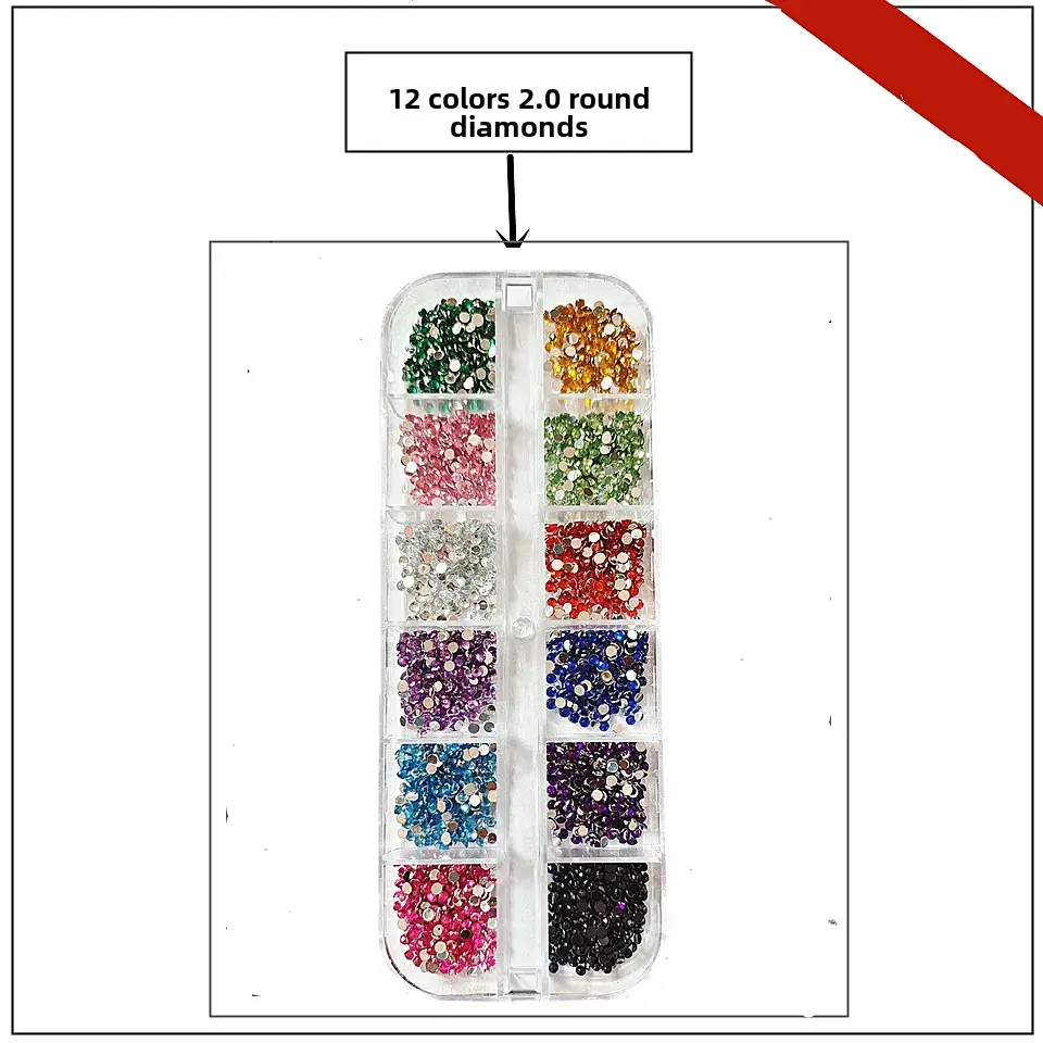 12 Colors 3.0 Round Diamond Nail Flat Resin Set - Image 2