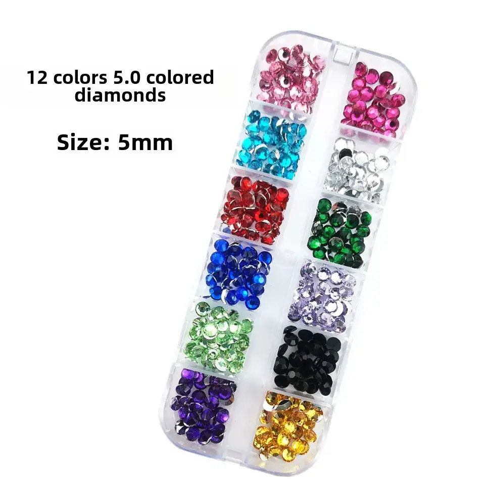 12 Colors 3.0 Round Diamond Nail Flat Resin Set - Image 23
