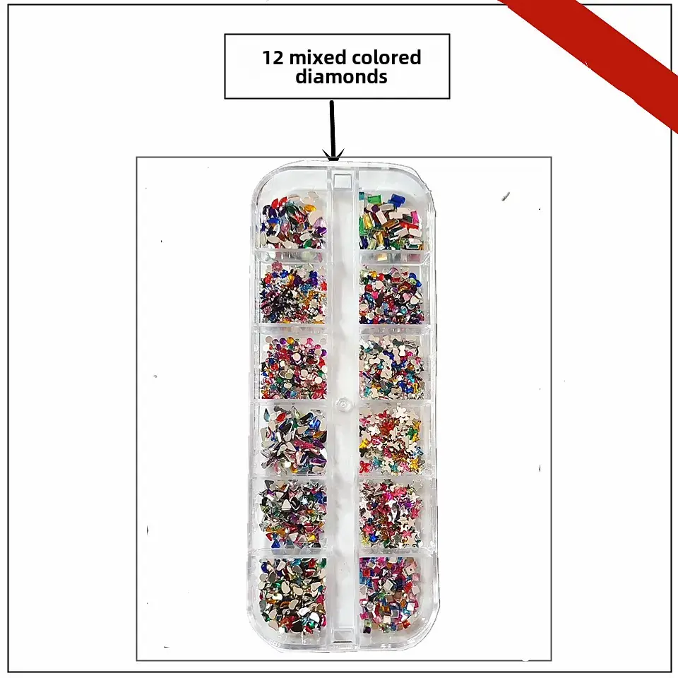 12 Colors 3.0 Round Diamond Nail Flat Resin Set - Image 6