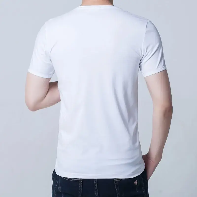 Men White V-Neck Slim Fit T-Shirt Lycra Cotton - Image 12