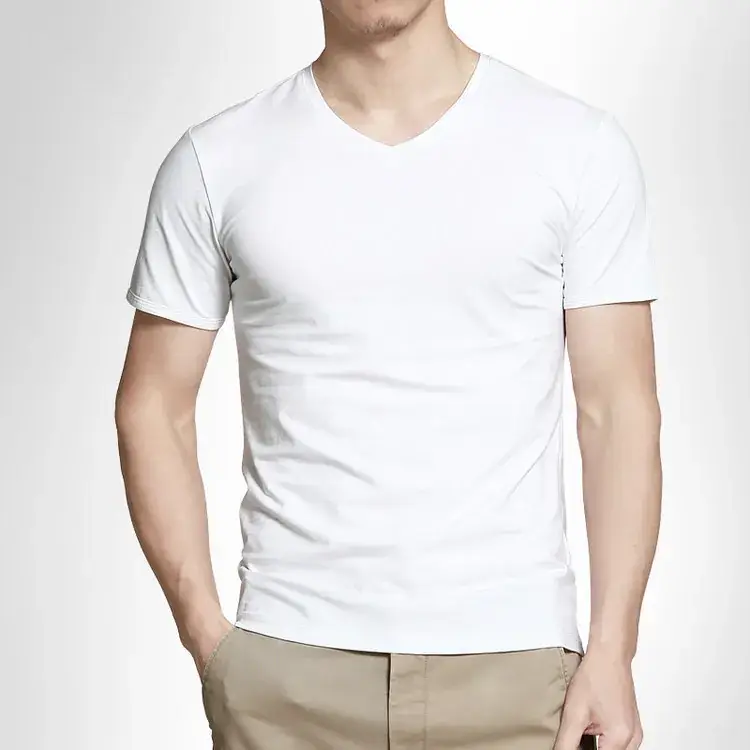 Men White V-Neck Slim Fit T-Shirt Lycra Cotton - Image 14