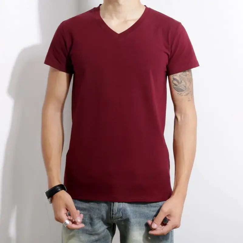 Men White V-Neck Slim Fit T-Shirt Lycra Cotton - Image 3