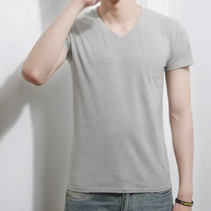 Men White V-Neck Slim Fit T-Shirt Lycra Cotton - Image 5