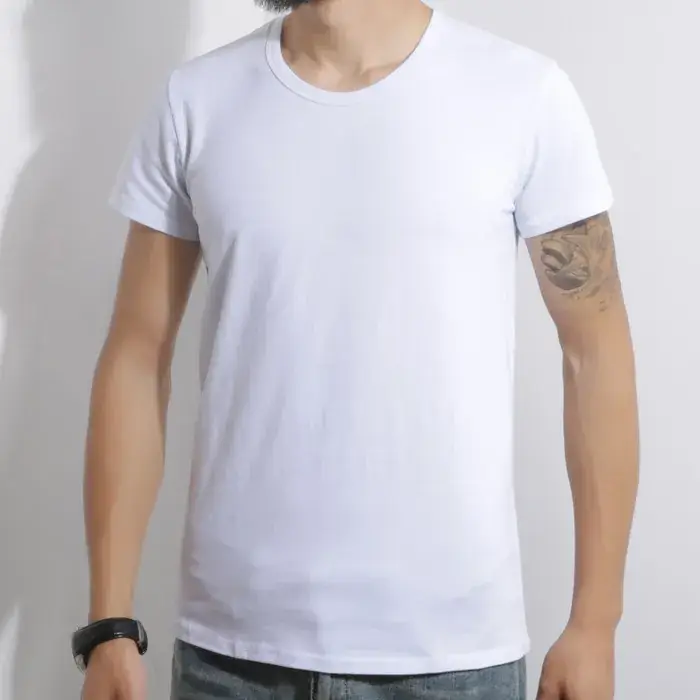 Men White V-Neck Slim Fit T-Shirt Lycra Cotton - Image 8
