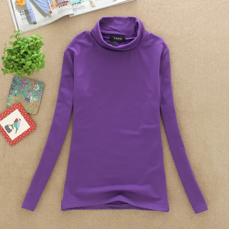 Brown Fleece T-Shirt Long Sleeve Slim Fit High Collar — feature 10