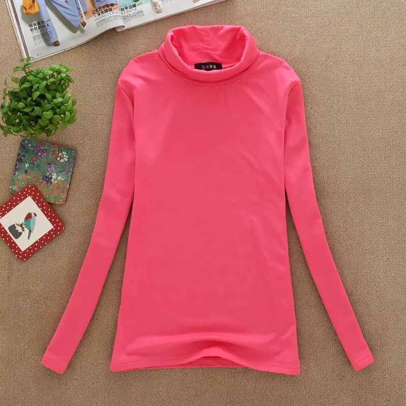 Brown Fleece T-Shirt Long Sleeve Slim Fit High Collar — feature 11