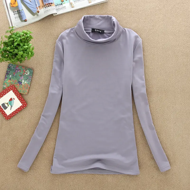 Brown Fleece T-Shirt Long Sleeve Slim Fit High Collar — feature 13