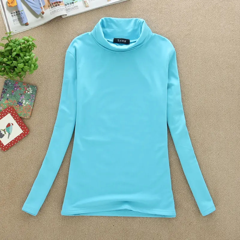 Brown Fleece T-Shirt Long Sleeve Slim Fit High Collar — feature 14